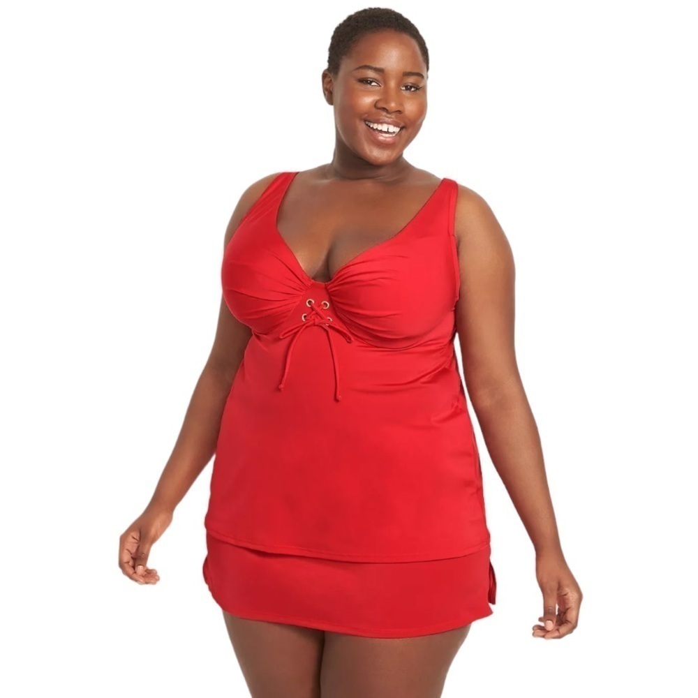 Lane Bryant NWOT Relaxed Underwire Plunge Grommet Tankini Top Goji Berry 38DD